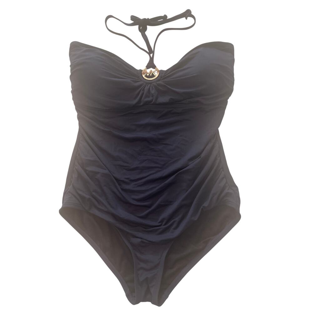 Michael Kors Midnight Blue Gold Detail Tie Neck Size 14 Padded One Piece Swim